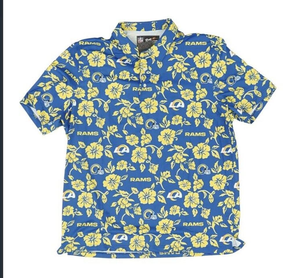 NWT Reyn Spooner Los Angeles Rams Hawaiian Short Sleeve Button Up Blue Size XL